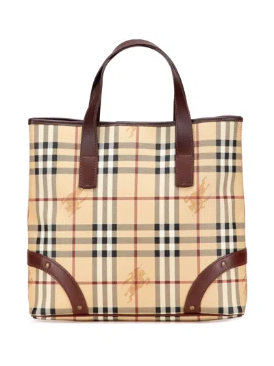 Pre-owned Burberry 2000-2017 Haymarket Check Coated Canvas Tote Bag In Brown