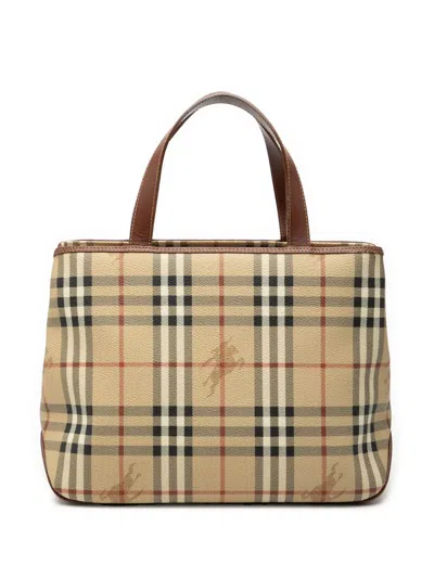 Pre-owned Burberry 2000-2017 Haymarket Check Coated Canvas Tote Bag In Brown