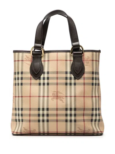 Pre-owned Burberry 2000-2017 Haymarket Check Coated Canvas Tote Bag In Brown