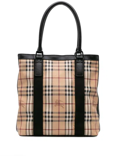 Pre-owned Burberry 2000-2017 Haymarket Check Coated Canvas Vertical Tote Bag In 褐色