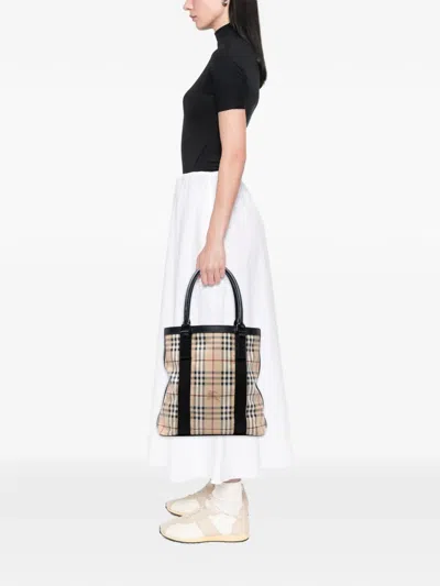 Pre-owned Burberry 2000-2017 Haymarket Check Coated Canvas Vertical Tote Bag In Brown