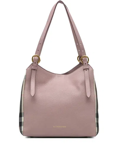 Pre-owned Burberry 2000-2017 House Check Canvas And Leather Canterbury Tote Bag In Pink
