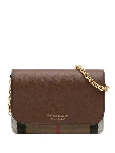 Pre-owned Burberry 2000-2017 House Check Canvas And Leather Hampshire Wallet On Chain Crossbody Bag In Brown