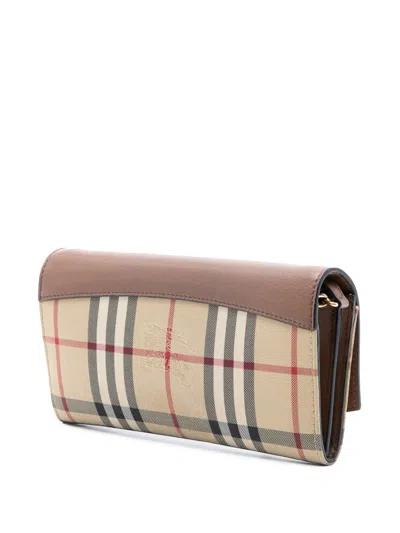 Pre-owned Burberry 2000-2017 House Check Canvas And Leather Henley Wallet On Chain Crossbody Bag In Brown