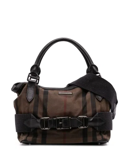 Pre-owned Burberry 2000-2017 House Check Canvas And Leather Parsons Satchel In Brown