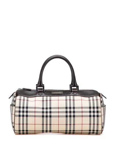 Pre-owned Burberry 2000-2017 House Check Canvas Barrel Handbag In Brown