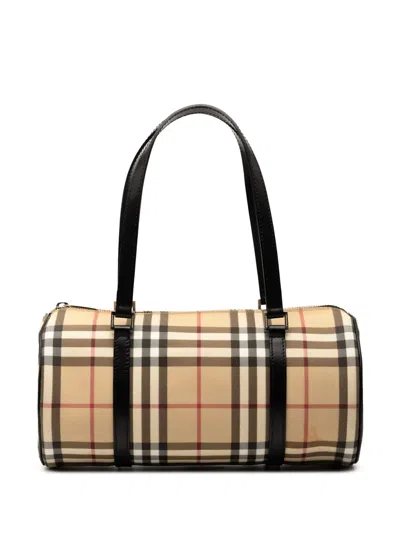 Pre-owned Burberry 2000-2017 House Check Canvas Barrel Handbag In Brown