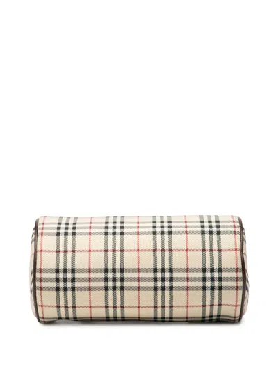 Pre-owned Burberry 2000-2017 House Check Canvas Barrel Handbag In Brown
