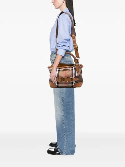 Pre-owned Burberry 2000-2017 House Check Canvas Brecon Satchel In Brown
