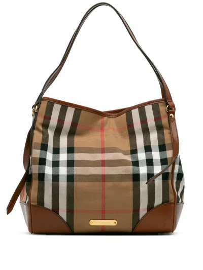 Pre-owned Burberry 2000-2017 House Check Canvas Canterbury Tote Bag In Brown