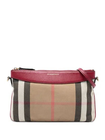 Pre-owned Burberry 2000-2017 House Check Canvas Derby Peyton Crossbody Bag In Brown