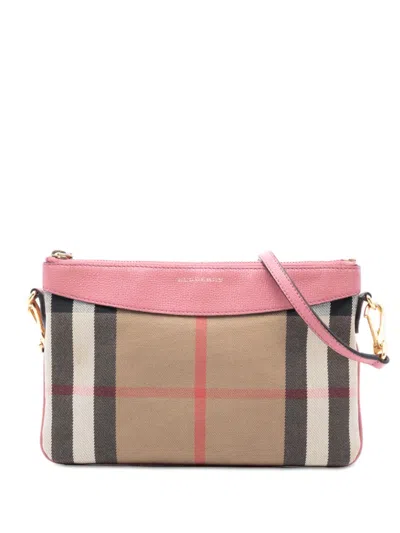 Pre-owned Burberry 2000-2017 House Check Canvas Derby Peyton Crossbody Bag In Brown