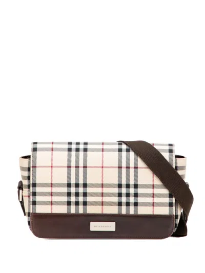 Pre-owned Burberry 2000-2017 House Check Canvas Flap Crossbody Bag In Brown