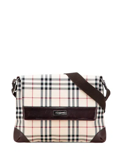 Pre-owned Burberry 2000-2017 House Check Canvas Flap Crossbody Bag In Brown