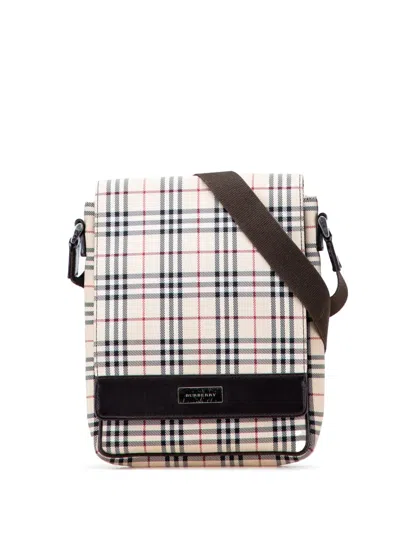 Pre-owned Burberry 2000-2017 House Check Canvas Flap Crossbody Bag In Brown