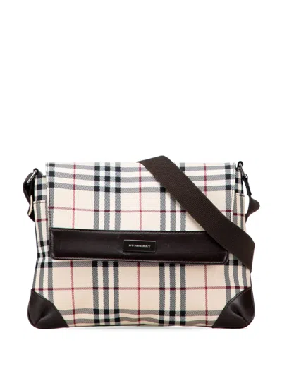 Pre-owned Burberry 2000-2017 House Check Canvas Flap Crossbody Bag In Brown