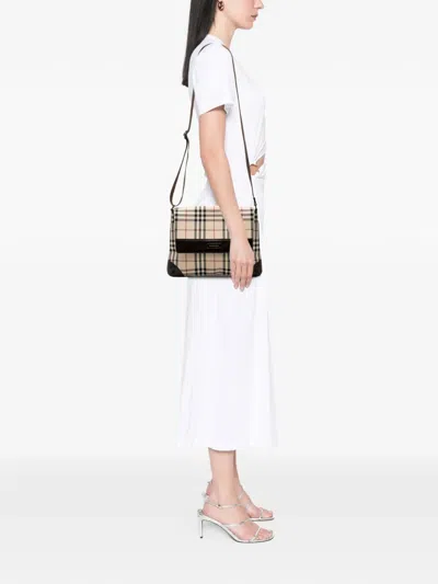 Pre-owned Burberry 2000-2017 House Check Canvas Flap Crossbody Bag In Brown