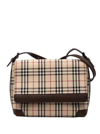 Pre-owned Burberry 2000-2017 House Check Canvas Flap Crossbody Bag In Brown
