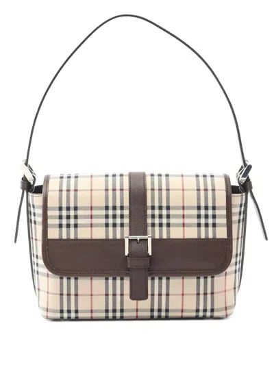 Pre-owned Burberry 2000-2017 House Check Canvas Flap Shoulder Bag In Brown
