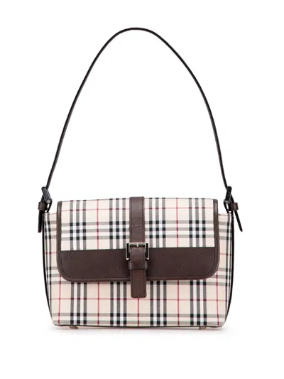 Pre-owned Burberry 2000-2017 House Check Canvas Flap Shoulder Bag In Brown