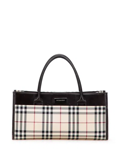 Pre-owned Burberry 2000-2017 House Check Canvas Handbag In Brown