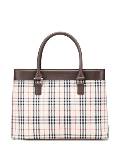 Pre-owned Burberry 2000-2017 House Check Canvas Handbag In Brown
