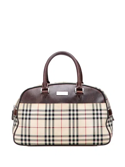 Pre-owned Burberry 2000-2017 House Check Canvas Handbag In Brown