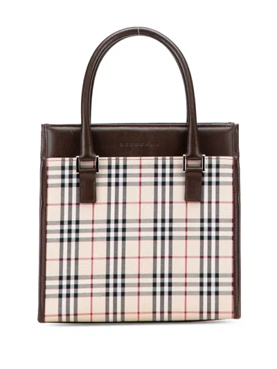 Pre-owned Burberry 2000-2017 House Check Canvas Handbag In Brown