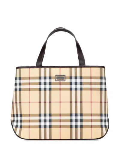 Pre-owned Burberry 2000-2017 House Check Canvas Handbag In Brown