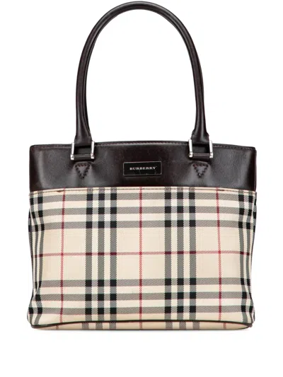 Pre-owned Burberry 2000-2017 House Check Canvas Handbag In Brown