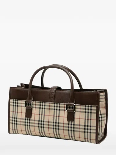 Pre-owned Burberry 2000-2017 House Check Canvas Handbag In Brown