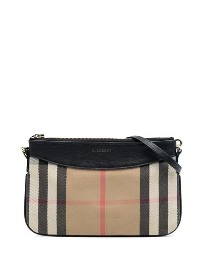 Pre-owned Burberry 2000-2017 House Check Canvas Peyton Crossbody Bag In Brown