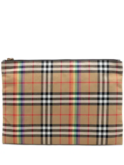 Pre-owned Burberry 2000-2017 House Check Canvas Rainbow Clutch Bag In Brown