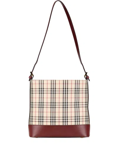 Pre-owned Burberry 2000-2017 House Check Canvas Shoulder Bag In 褐色
