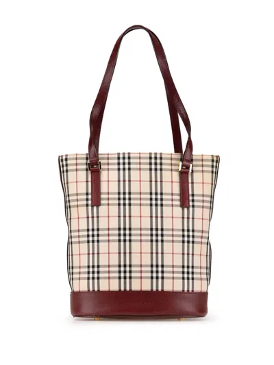 Pre-owned Burberry 2000-2017 House Check Canvas Shoulder Bag In Brown