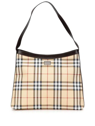 Pre-owned Burberry 2000-2017 House Check Canvas Shoulder Bag In Brown