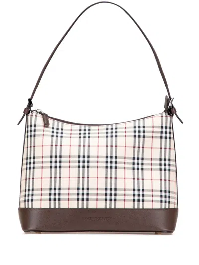 Pre-owned Burberry 2000-2017 House Check Canvas Shoulder Bag In Brown