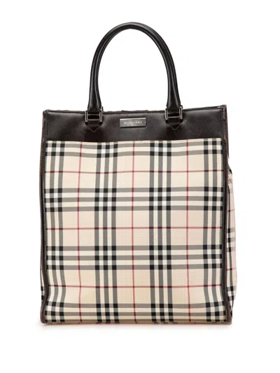 Pre-owned Burberry 2000-2017 House Check Canvas Tote Bag In Brown