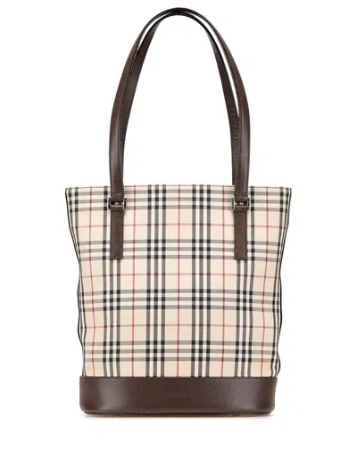 Pre-owned Burberry 2000-2017 House Check Canvas Tote Bag In Brown
