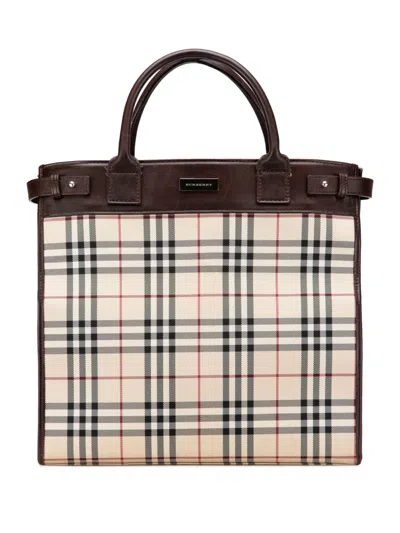 Pre-owned Burberry 2000-2017 House Check Canvas Tote Bag In Brown