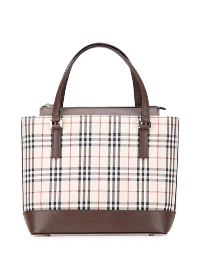 Pre-owned Burberry 2000-2017 House Check Canvas Tote Bag In Brown
