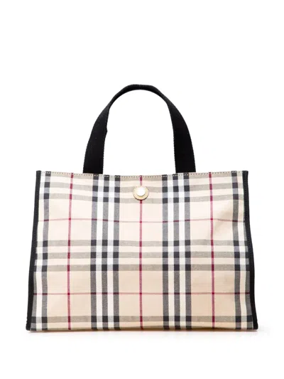 Pre-owned Burberry 2000-2017 House Check Canvas Tote Bag In Brown