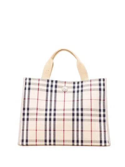 Pre-owned Burberry 2000-2017 House Check Canvas Tote Bag In Brown