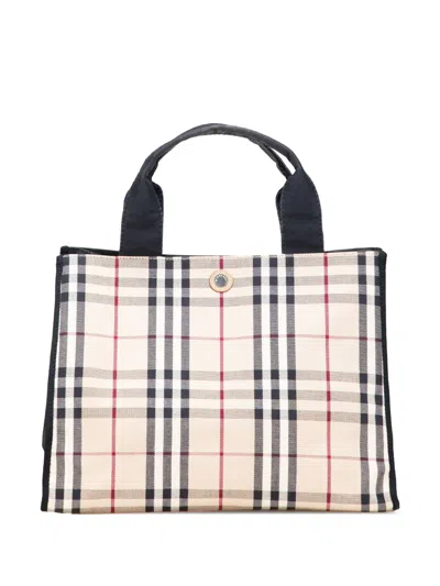 Pre-owned Burberry 2000-2017 House Check Canvas Tote Bag In Brown