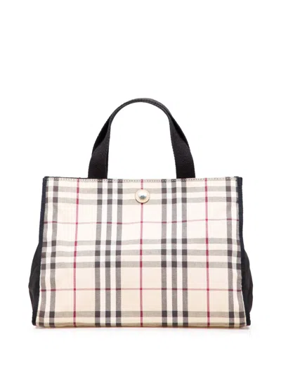 Pre-owned Burberry 2000-2017 House Check Canvas Tote Bag In Brown