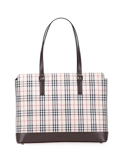 Pre-owned Burberry 2000-2017 House Check Canvas Tote Bag In Brown