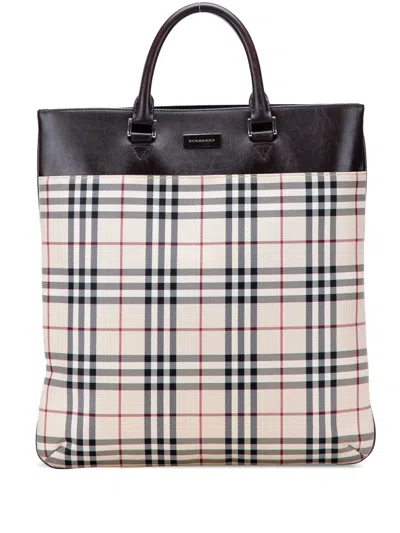 Pre-owned Burberry 2000-2017 House Check Canvas Tote Bag In Brown