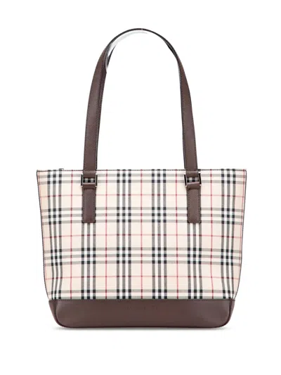 Pre-owned Burberry 2000-2017 House Check Canvas Tote Bag In Brown