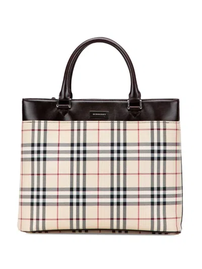 Pre-owned Burberry 2000-2017 House Check Canvas Tote Bag In Brown