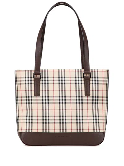 Pre-owned Burberry 2000-2017 House Check Canvas Tote Bag In Brown